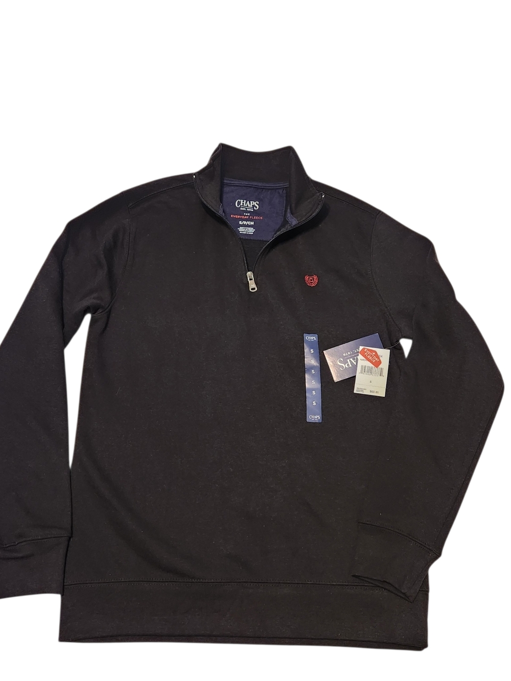 Men's Chaps Fleece 1/4 Zip Sweater Pullover Size Small Black Long Sleeved NWT